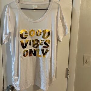 White Tshirt with Gold Lettering Good Vibes Only